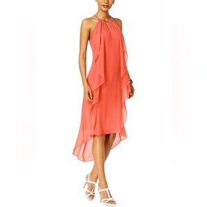 Thalia Sodi Chain-Neck High-Low Halter Dress in Coral